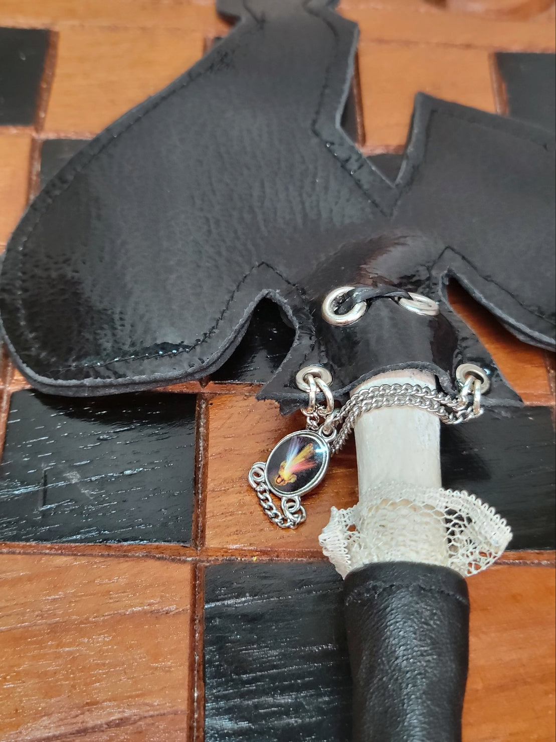 Mini Leather Bone Handfan