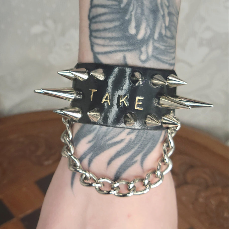 Give & Take Leather Spiked Cuff Set